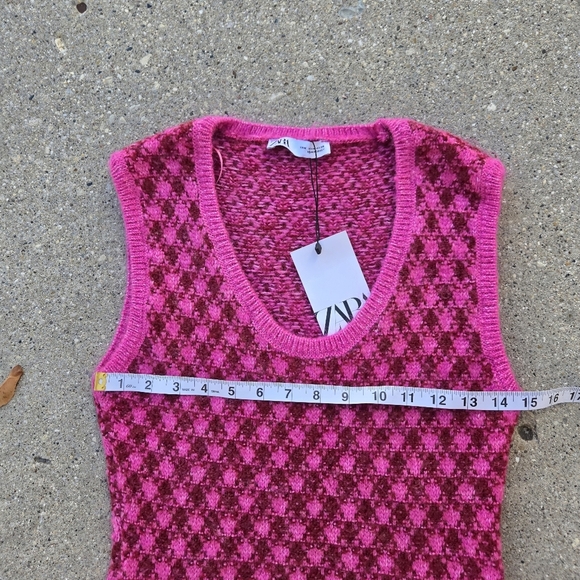 Zara Pink Wool Blend Plaid Knit Mini Dress Size MEDIUM - Picture 14 of 14